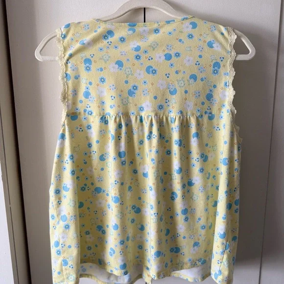 Vintage Cottagecore Pajama Set Yellow & Blue Floral Lace Ribbon Bow PJ Set - Picture 5 of 5